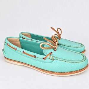 Frye Quincy Tie Boat Shoes Turquoise Leather Women 7M Moccasin 72548 Coastal